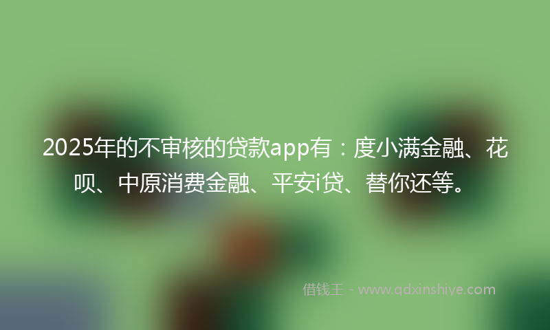 2025年的不审核的贷款app有：度小满金融、花呗、中原消费金融、平安i贷、替你还等。