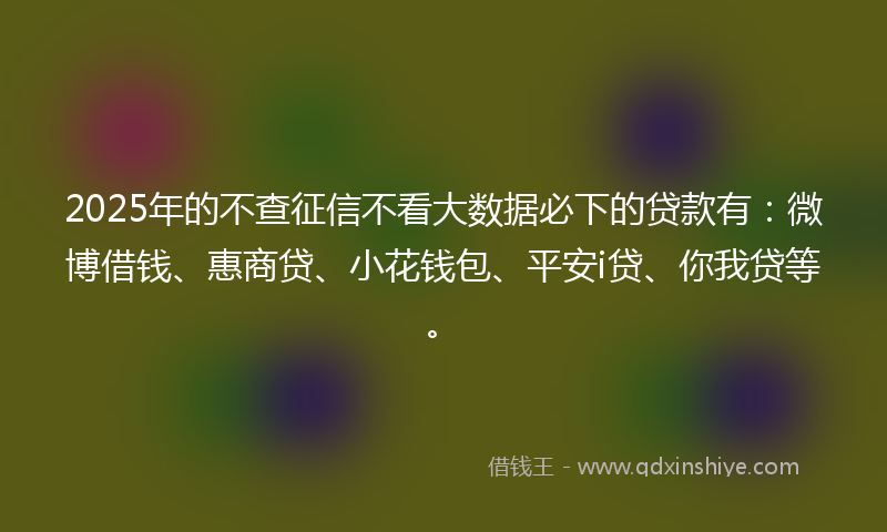 2025年的不查征信不看大数据必下的贷款有：微博借钱、惠商贷、小花钱包、平安i贷、你我贷等。