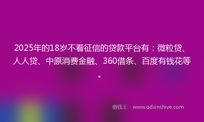 2025年的18岁不看征信的贷款平台有：微粒贷、人人贷、中原消费金融、360借条、百度有钱花等。