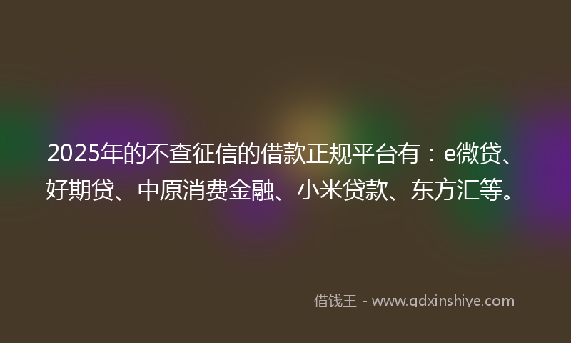 2025年的不查征信的借款正规平台有：e微贷、好期贷、中原消费金融、小米贷款、东方汇等。