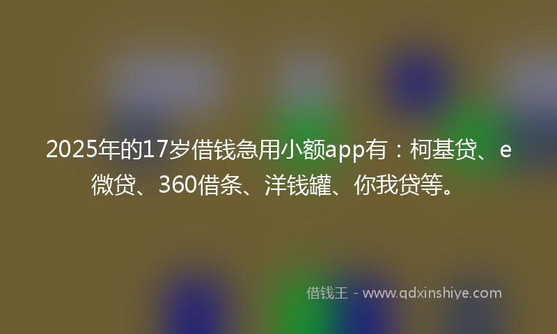 2025年的17岁借钱急用小额app有：柯基贷、e微贷、360借条、洋钱罐、你我贷等。