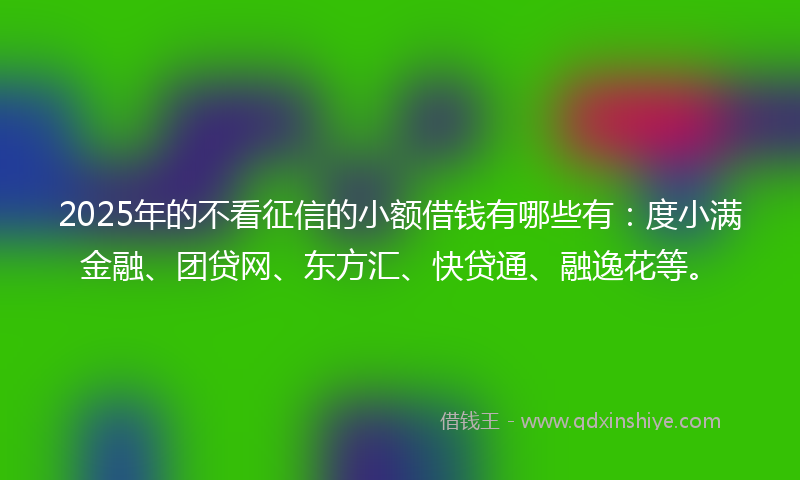 2025年的不看征信的小额借钱有哪些有：度小满金融、团贷网、东方汇、快贷通、融逸花等。