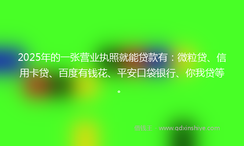 2025年的一张营业执照就能贷款有：微粒贷、信用卡贷、百度有钱花、平安口袋银行、你我贷等。