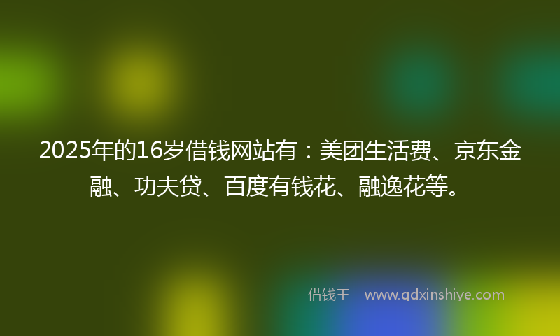 2025年的16岁借钱网站有：美团生活费、京东金融、功夫贷、百度有钱花、融逸花等。