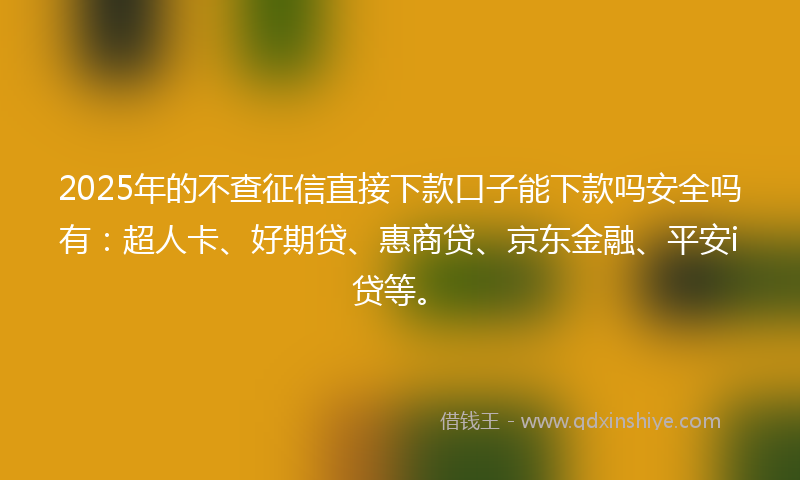 2025年的不查征信直接下款口子能下款吗安全吗有：超人卡、好期贷、惠商贷、京东金融、平安i贷等。
