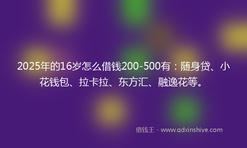2025年的16岁怎么借钱200-500有：随身贷、小花钱包、拉卡拉、东方汇、融逸花等。
