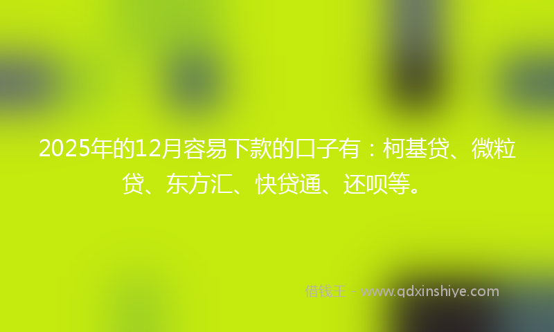 2025年的12月容易下款的口子有：柯基贷、微粒贷、东方汇、快贷通、还呗等。