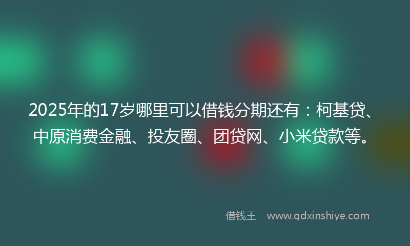 2025年的17岁哪里可以借钱分期还有：柯基贷、中原消费金融、投友圈、团贷网、小米贷款等。