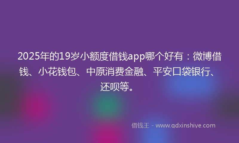 2025年的19岁小额度借钱app哪个好有：微博借钱、小花钱包、中原消费金融、平安口袋银行、还呗等。