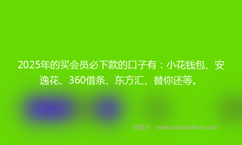2025年的买会员必下款的口子有：小花钱包、安逸花、360借条、东方汇、替你还等。