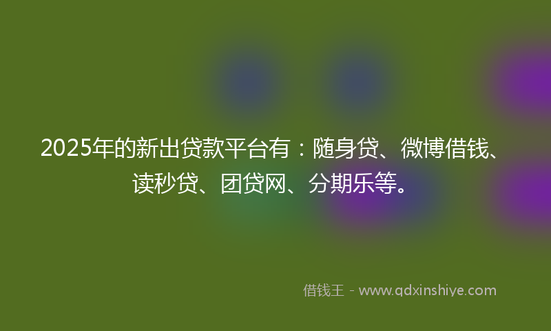 2025年的新出贷款平台有：随身贷、微博借钱、读秒贷、团贷网、分期乐等。