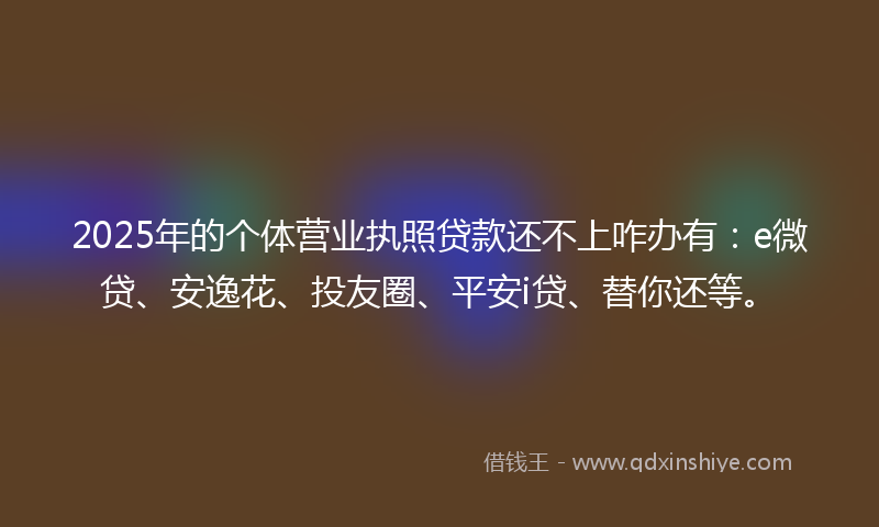 2025年的个体营业执照贷款还不上咋办有：e微贷、安逸花、投友圈、平安i贷、替你还等。