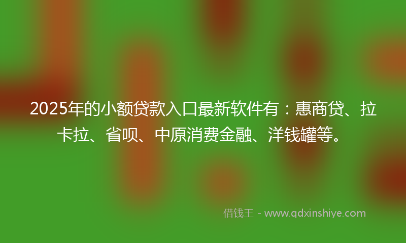 2025年的小额贷款入口最新软件有：惠商贷、拉卡拉、省呗、中原消费金融、洋钱罐等。