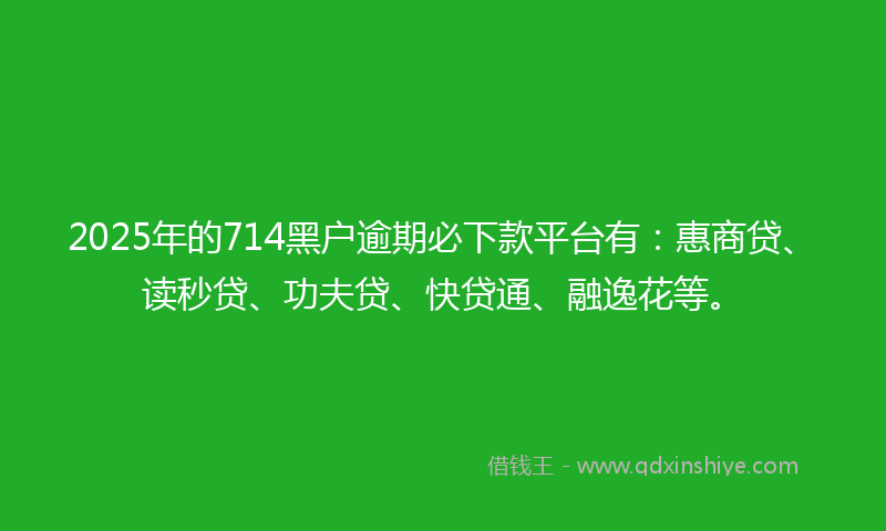 2025年的714黑户逾期必下款平台有：惠商贷、读秒贷、功夫贷、快贷通、融逸花等。
