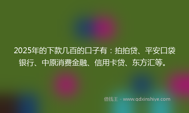 2025年的下款几百的口子有：拍拍贷、平安口袋银行、中原消费金融、信用卡贷、东方汇等。