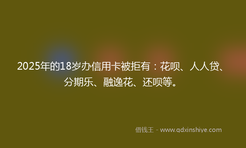 2025年的18岁办信用卡被拒有：花呗、人人贷、分期乐、融逸花、还呗等。