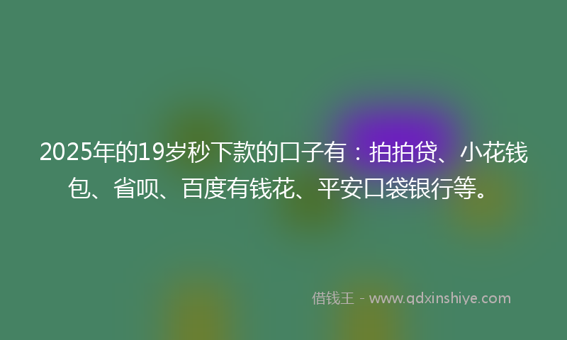 2025年的19岁秒下款的口子有：拍拍贷、小花钱包、省呗、百度有钱花、平安口袋银行等。