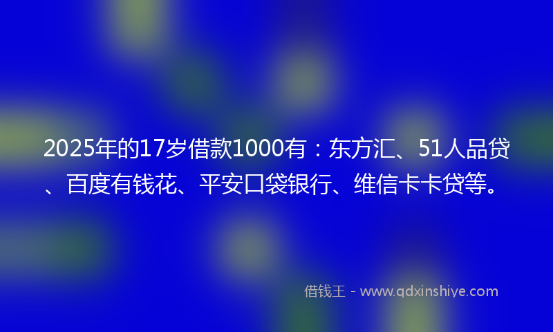 2025年的17岁借款1000有：东方汇、51人品贷、百度有钱花、平安口袋银行、维信卡卡贷等。