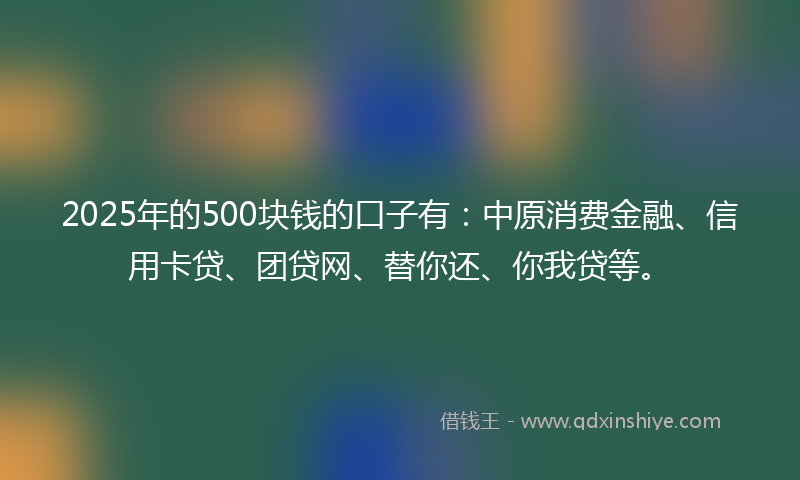 2025年的500块钱的口子有：中原消费金融、信用卡贷、团贷网、替你还、你我贷等。