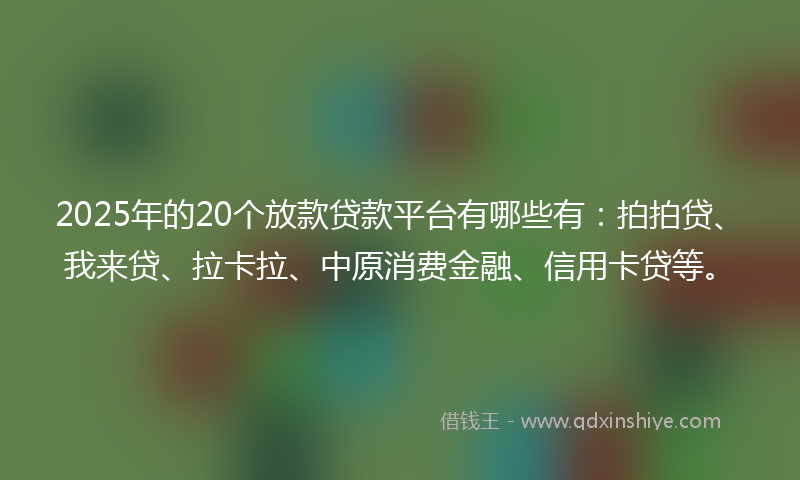 2025年的20个放款贷款平台有哪些有：拍拍贷、我来贷、拉卡拉、中原消费金融、信用卡贷等。
