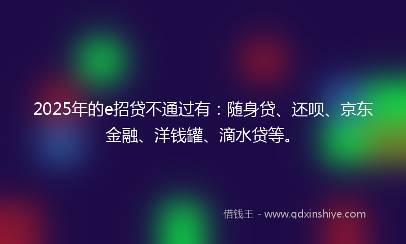 2025年的e招贷不通过有：随身贷、还呗、京东金融、洋钱罐、滴水贷等。