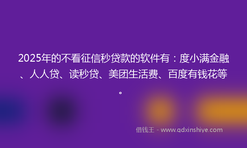 2025年的不看征信秒贷款的软件有：度小满金融、人人贷、读秒贷、美团生活费、百度有钱花等。