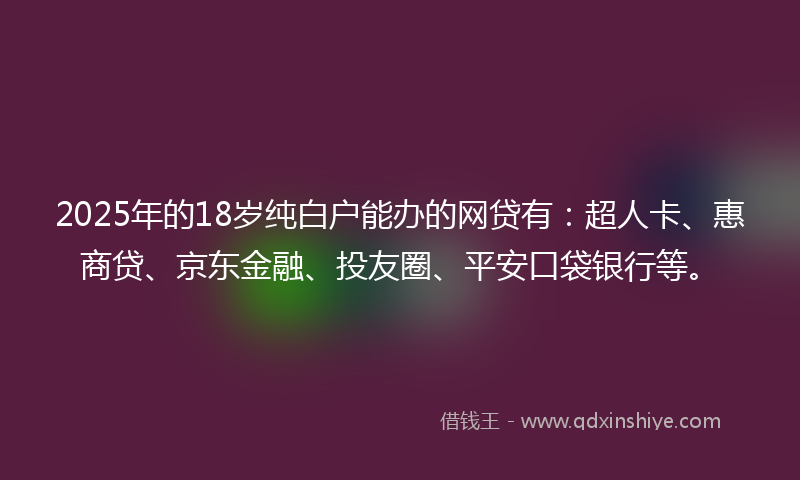 2025年的18岁纯白户能办的网贷有：超人卡、惠商贷、京东金融、投友圈、平安口袋银行等。