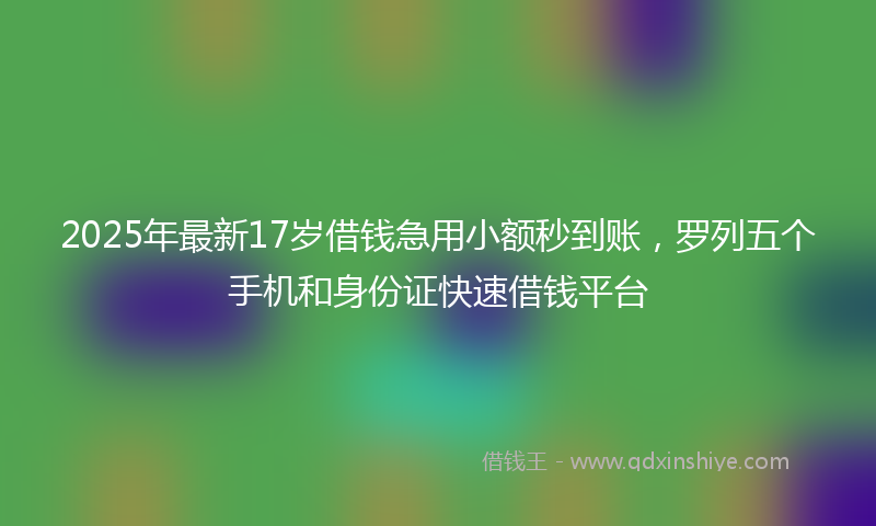 2025年最新17岁借钱急用小额秒到账，罗列五个手机和身份证快速借钱平台