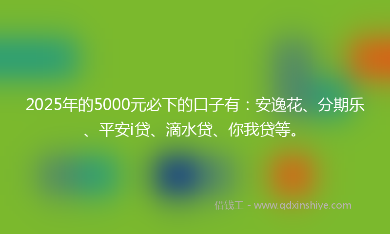 2025年的5000元必下的口子有：安逸花、分期乐、平安i贷、滴水贷、你我贷等。