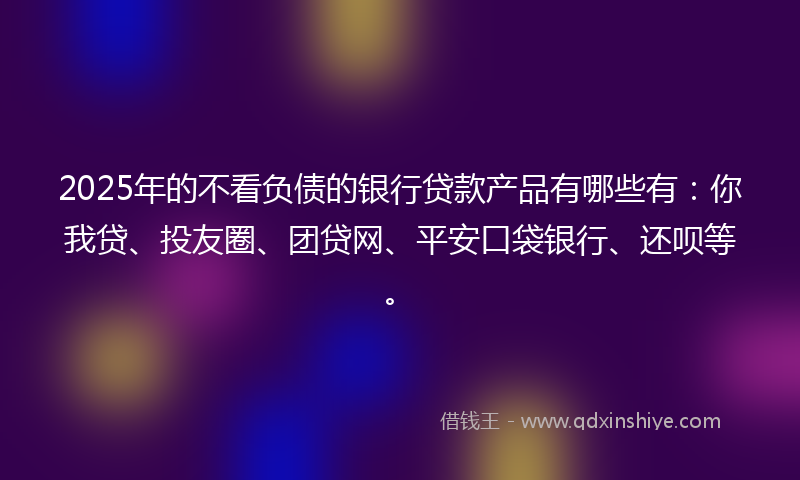 2025年的不看负债的银行贷款产品有哪些有：你我贷、投友圈、团贷网、平安口袋银行、还呗等。