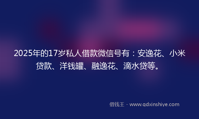 2025年的17岁私人借款微信号有：安逸花、小米贷款、洋钱罐、融逸花、滴水贷等。