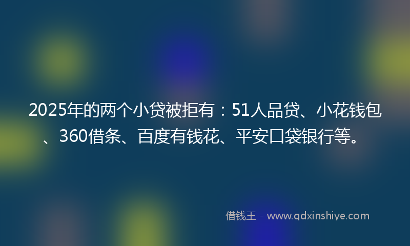 2025年的两个小贷被拒有：51人品贷、小花钱包、360借条、百度有钱花、平安口袋银行等。
