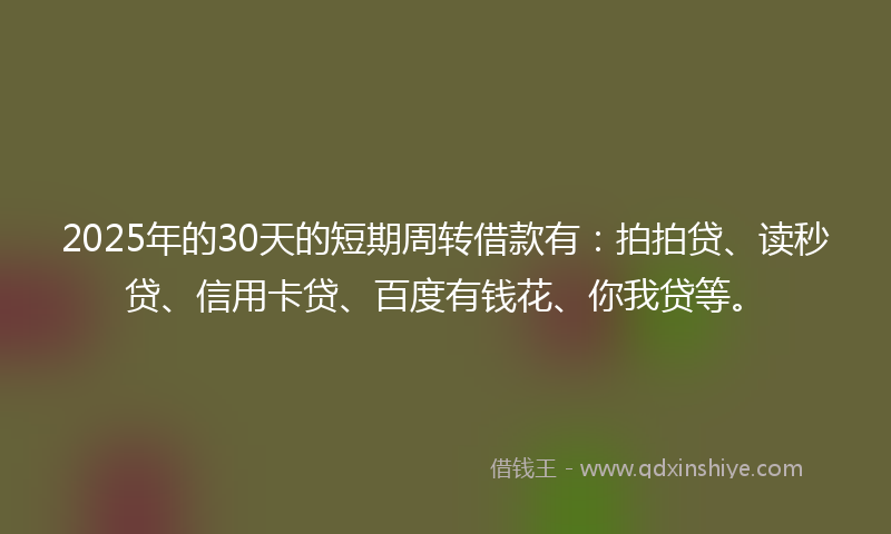 2025年的30天的短期周转借款有：拍拍贷、读秒贷、信用卡贷、百度有钱花、你我贷等。