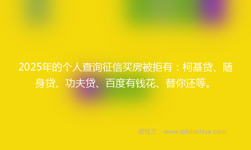2025年的个人查询征信买房被拒有：柯基贷、随身贷、功夫贷、百度有钱花、替你还等。