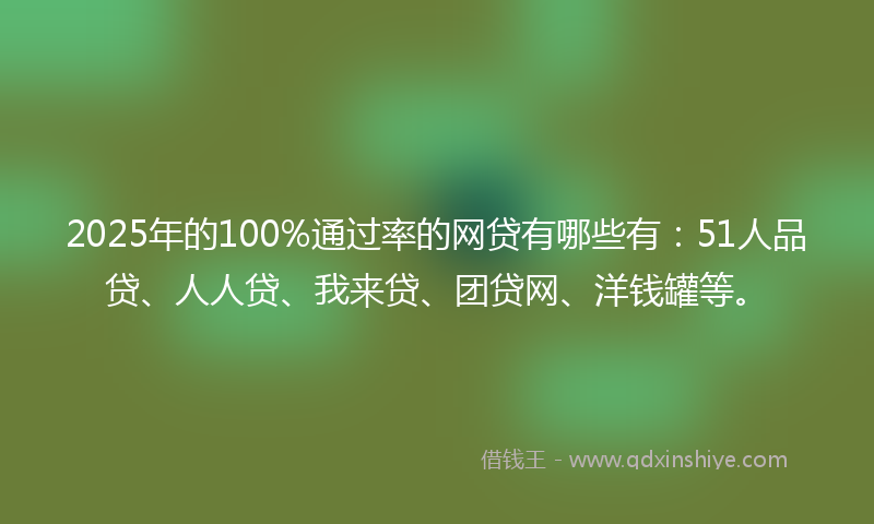 2025年的100%通过率的网贷有哪些有：51人品贷、人人贷、我来贷、团贷网、洋钱罐等。