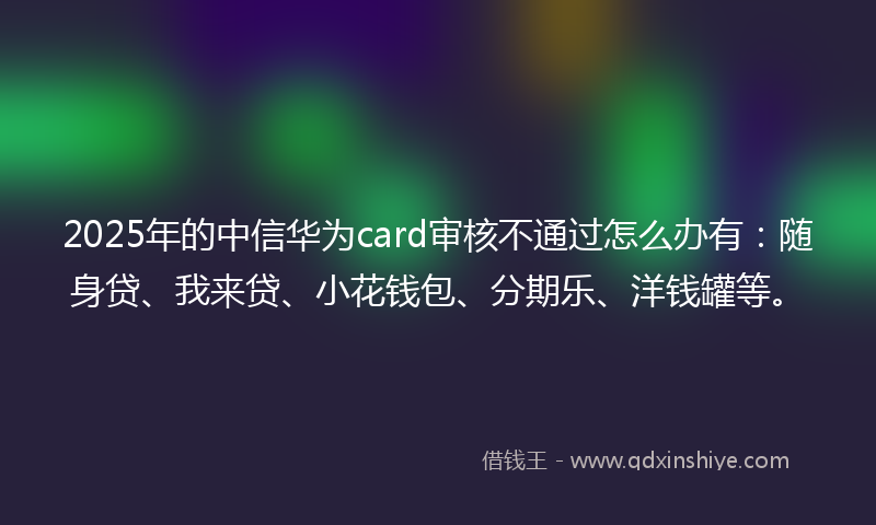 2025年的中信华为card审核不通过怎么办有：随身贷、我来贷、小花钱包、分期乐、洋钱罐等。