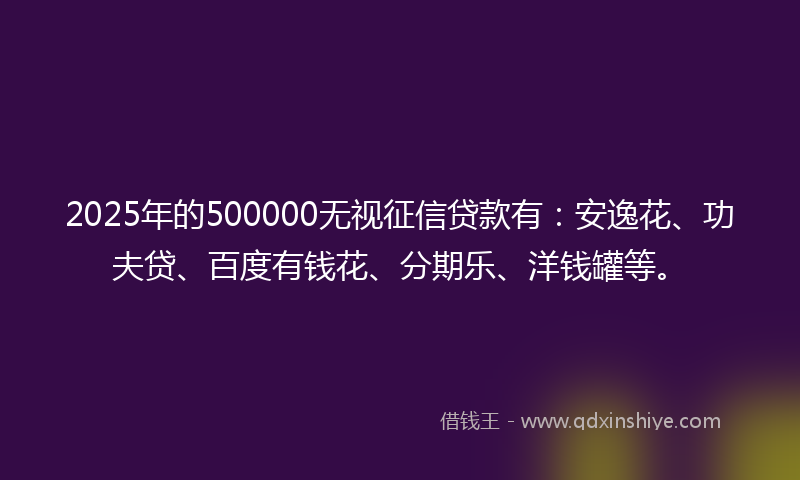 2025年的500000无视征信贷款有：安逸花、功夫贷、百度有钱花、分期乐、洋钱罐等。