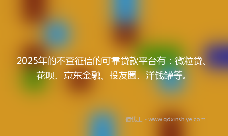 2025年的不查征信的可靠贷款平台有：微粒贷、花呗、京东金融、投友圈、洋钱罐等。