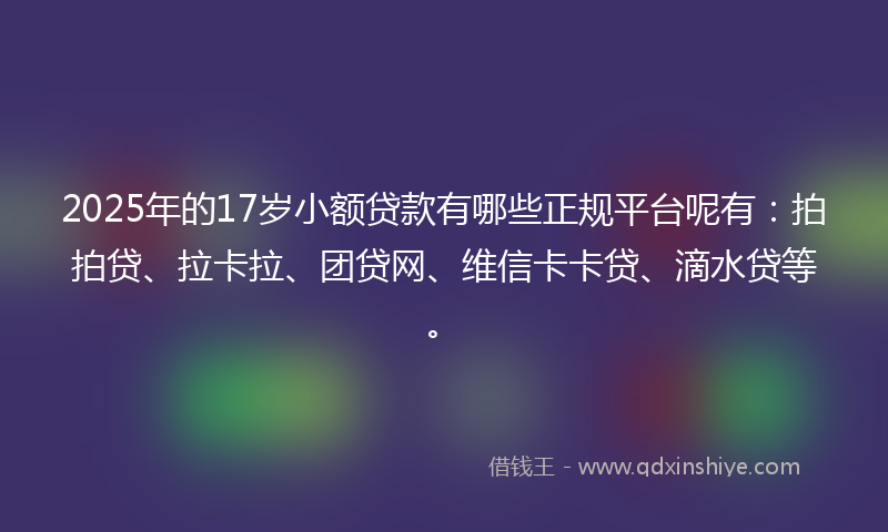2025年的17岁小额贷款有哪些正规平台呢有：拍拍贷、拉卡拉、团贷网、维信卡卡贷、滴水贷等。