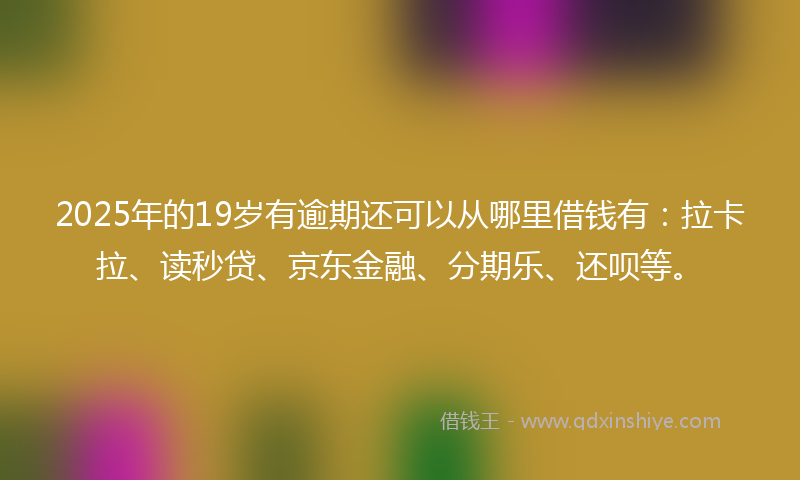 2025年的19岁有逾期还可以从哪里借钱有：拉卡拉、读秒贷、京东金融、分期乐、还呗等。