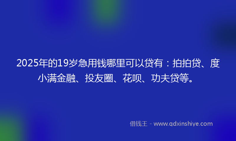 2025年的19岁急用钱哪里可以贷有：拍拍贷、度小满金融、投友圈、花呗、功夫贷等。