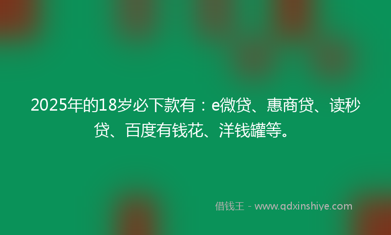 2025年的18岁必下款有：e微贷、惠商贷、读秒贷、百度有钱花、洋钱罐等。