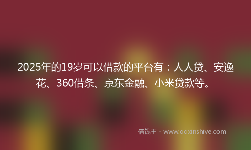2025年的19岁可以借款的平台有：人人贷、安逸花、360借条、京东金融、小米贷款等。