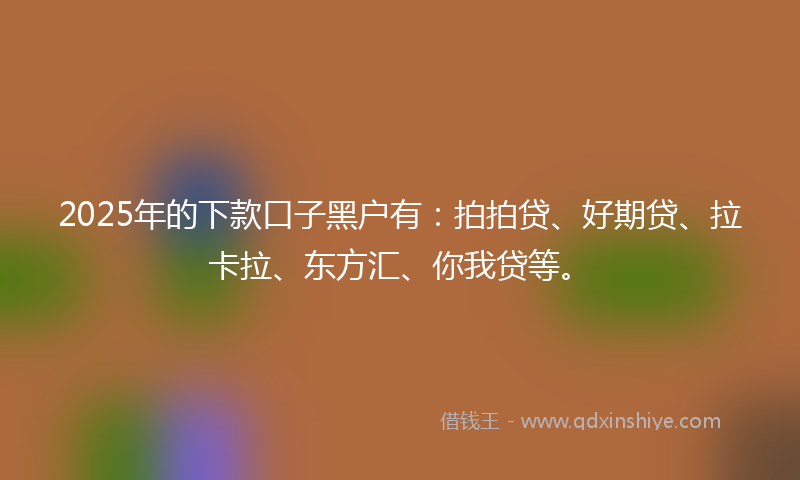 2025年的下款口子黑户有：拍拍贷、好期贷、拉卡拉、东方汇、你我贷等。