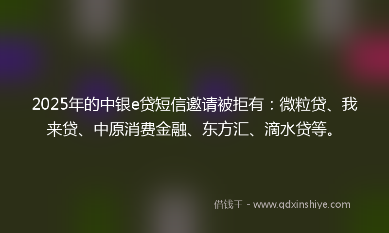 2025年的中银e贷短信邀请被拒有：微粒贷、我来贷、中原消费金融、东方汇、滴水贷等。