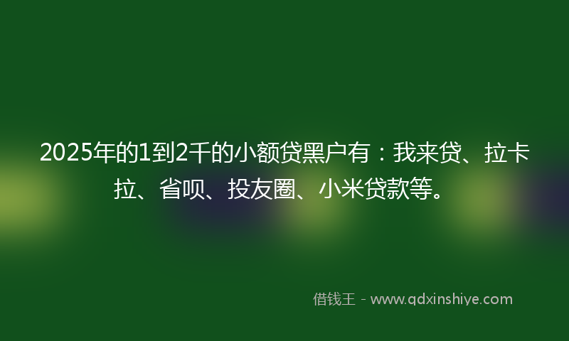 2025年的1到2千的小额贷黑户有：我来贷、拉卡拉、省呗、投友圈、小米贷款等。