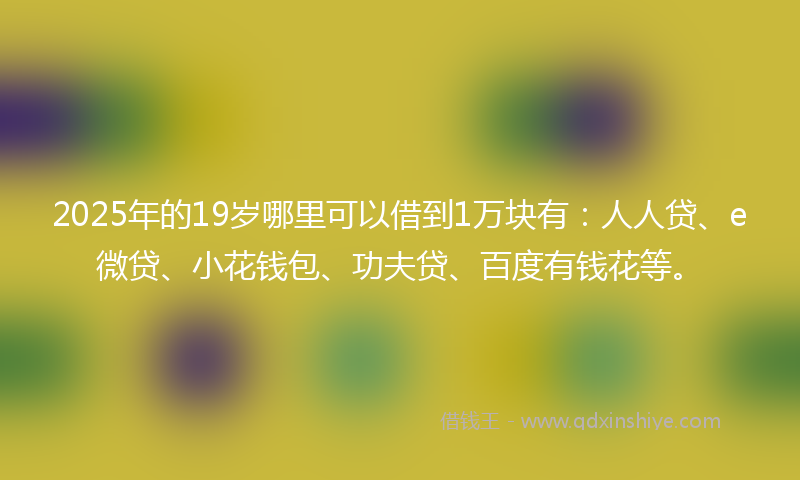 2025年的19岁哪里可以借到1万块有：人人贷、e微贷、小花钱包、功夫贷、百度有钱花等。