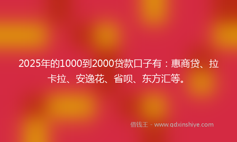 2025年的1000到2000贷款口子有：惠商贷、拉卡拉、安逸花、省呗、东方汇等。