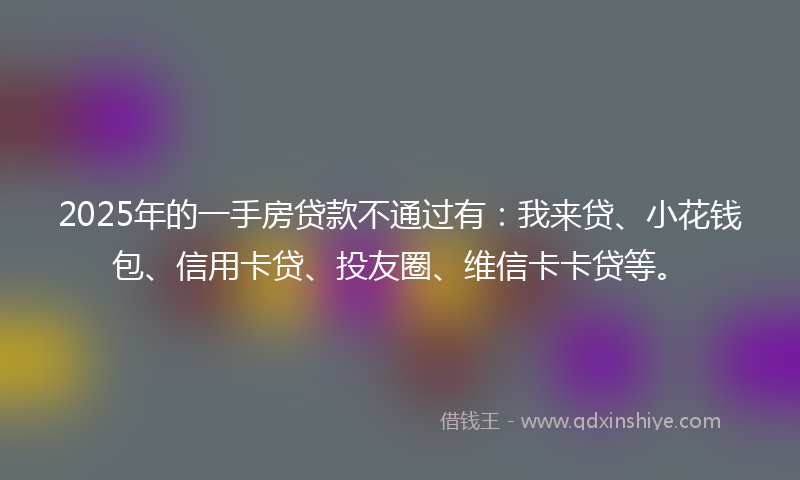 2025年的一手房贷款不通过有：我来贷、小花钱包、信用卡贷、投友圈、维信卡卡贷等。