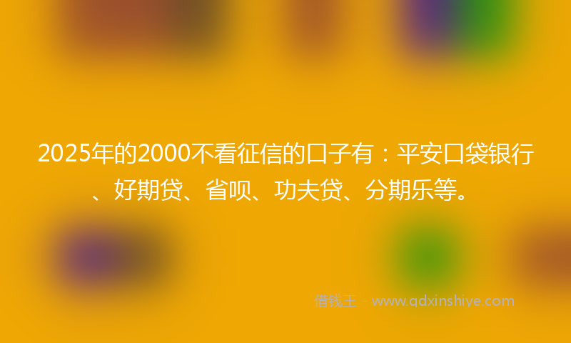 2025年的2000不看征信的口子有：平安口袋银行、好期贷、省呗、功夫贷、分期乐等。